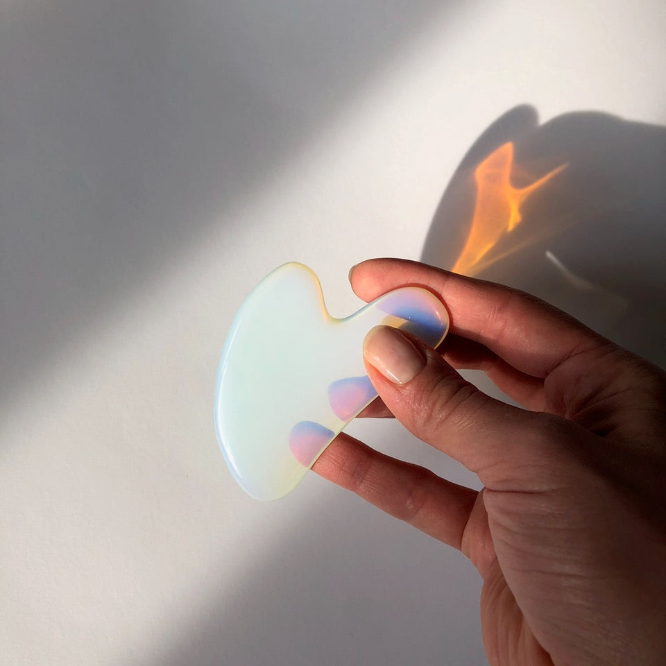 Opalite facial roller and gua sha plate