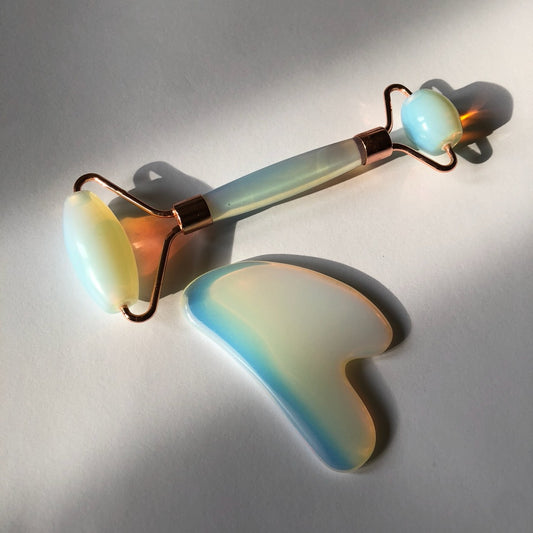 Opalite facial roller and gua sha plate